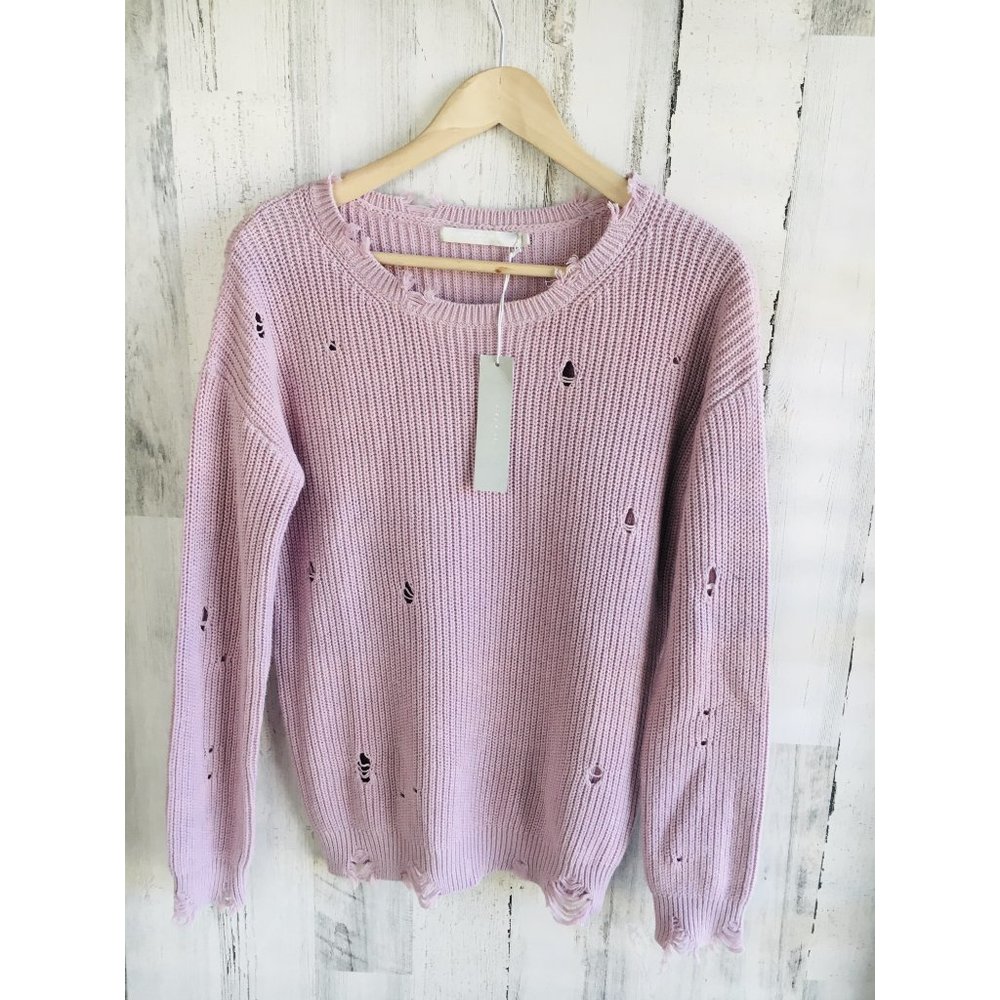 One Grey Day Distressed Pullover Sweater Tattered Mauve REVOLVE Cotton Cashmere